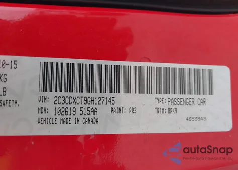 2016 Dodge Charger R/T из США, поврежденный, VIN 2C3CDXCT9GH127145